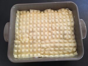 Gratin de ravioles aux courgettes et saumon fumé