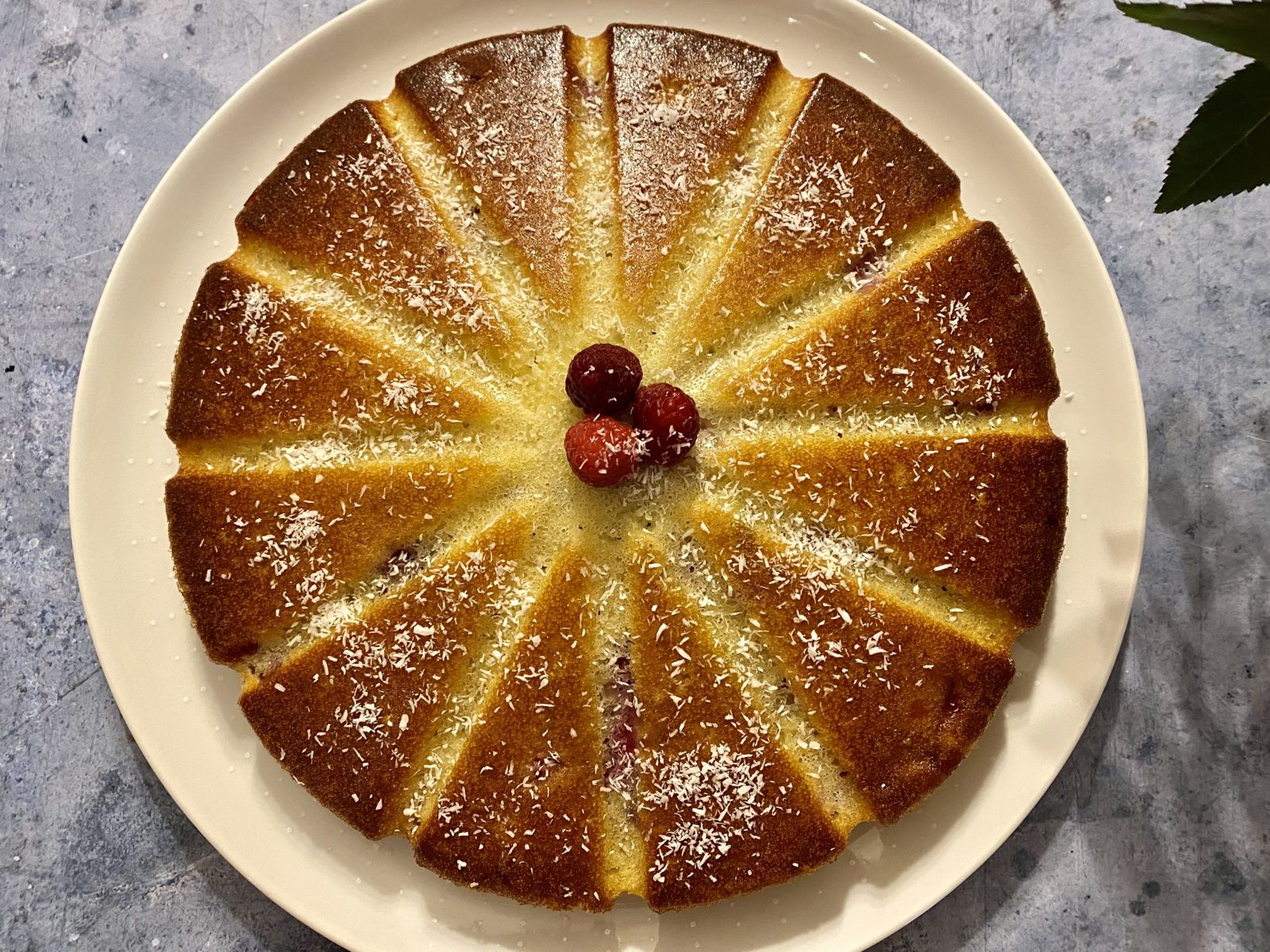 Gâteau à la noix de coco et aux framboises