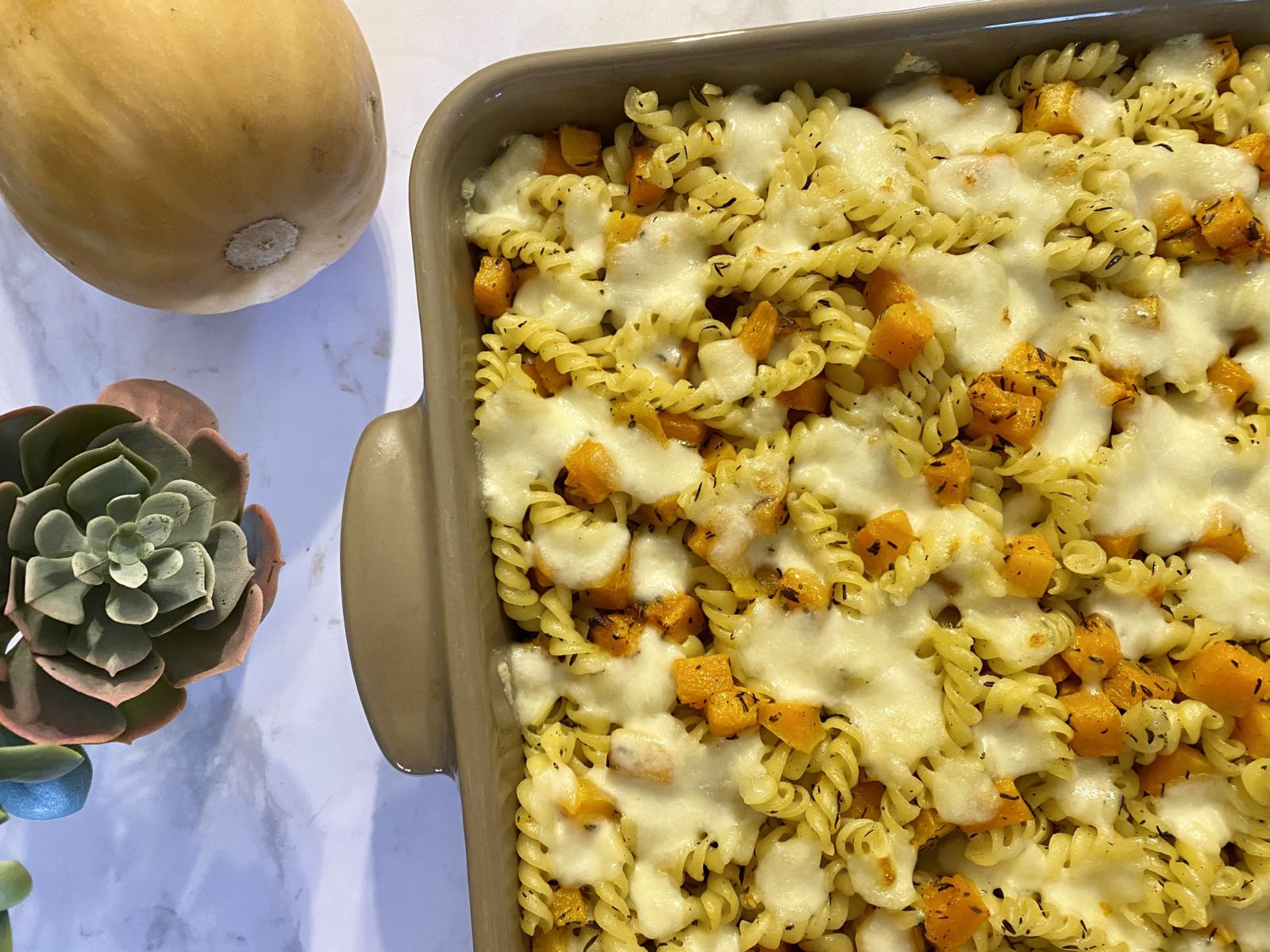 Gratin de pâtes à la butternut et mozzarella