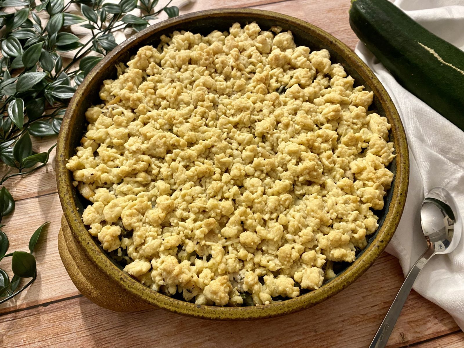 Crumble de courgette et poulet au gorgonzola