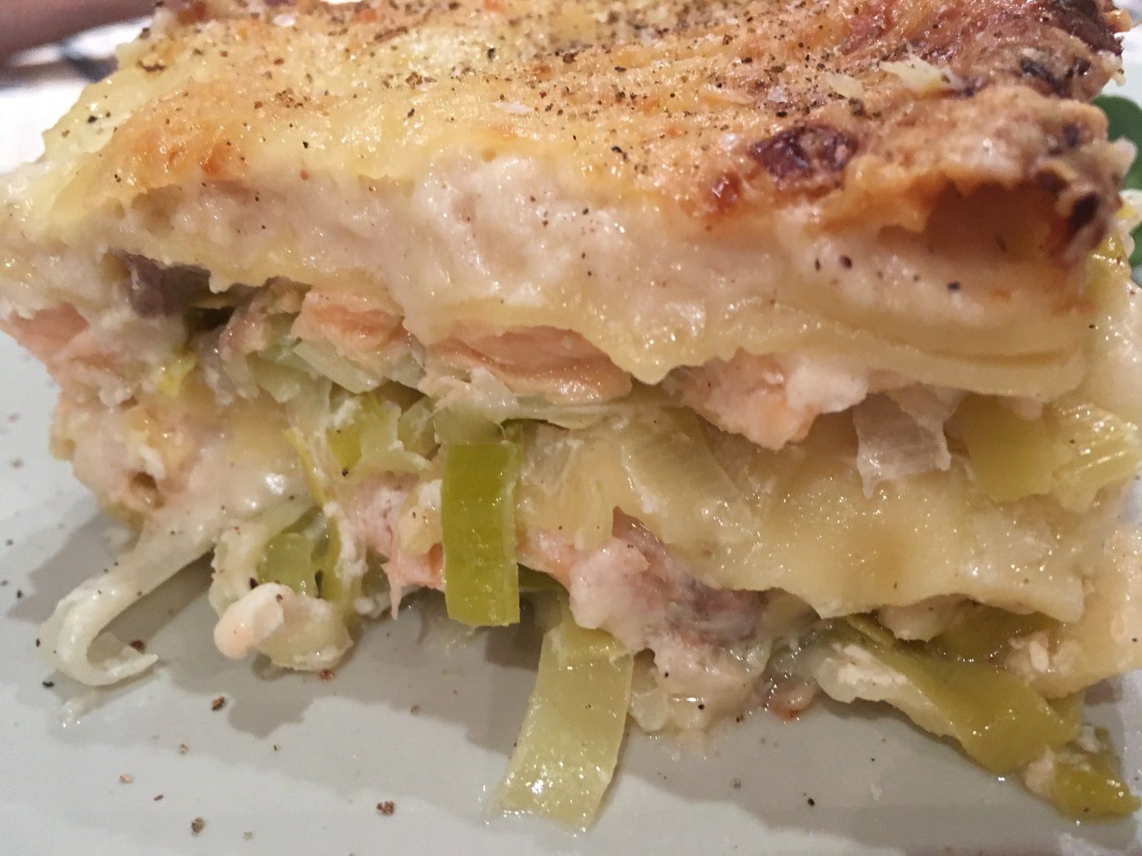 Lasagnes au saumon et aux poireaux