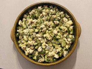 Crumble de courgette et poulet au gorgonzola