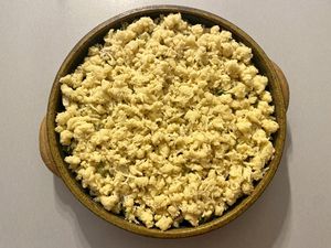 Crumble de courgette et poulet au gorgonzola
