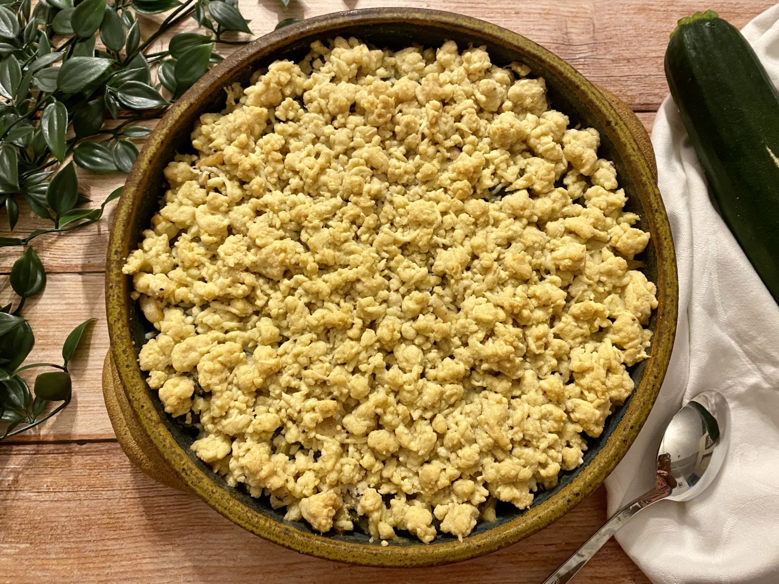 Crumble de courgette et poulet au gorgonzola