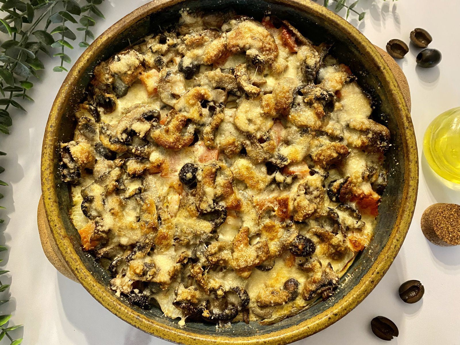Gratin de fenouil aux champignons et aux olives